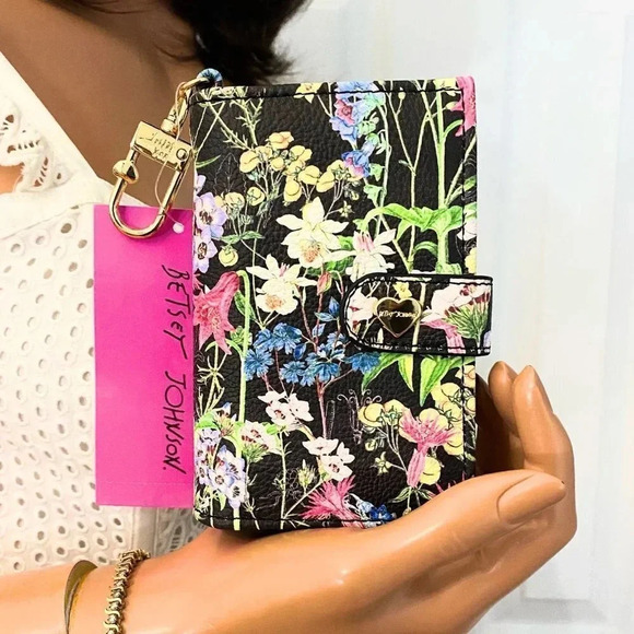 Betsey Johnson Dark Floral Card Case Wallet Bag Charm NWT - Picture 8 of 8